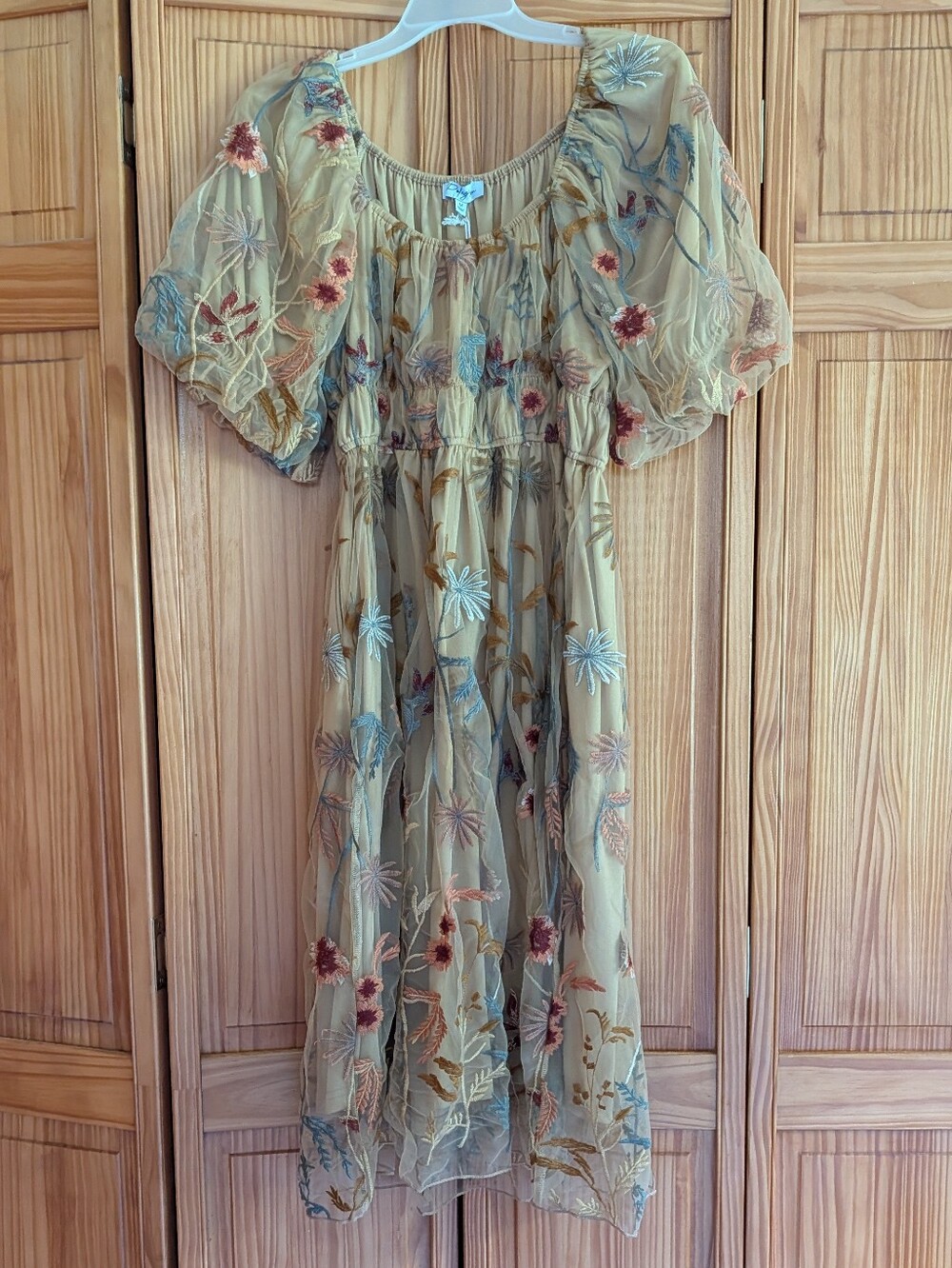 Floral Embroidered Sheer Midi Dress - Sage Green